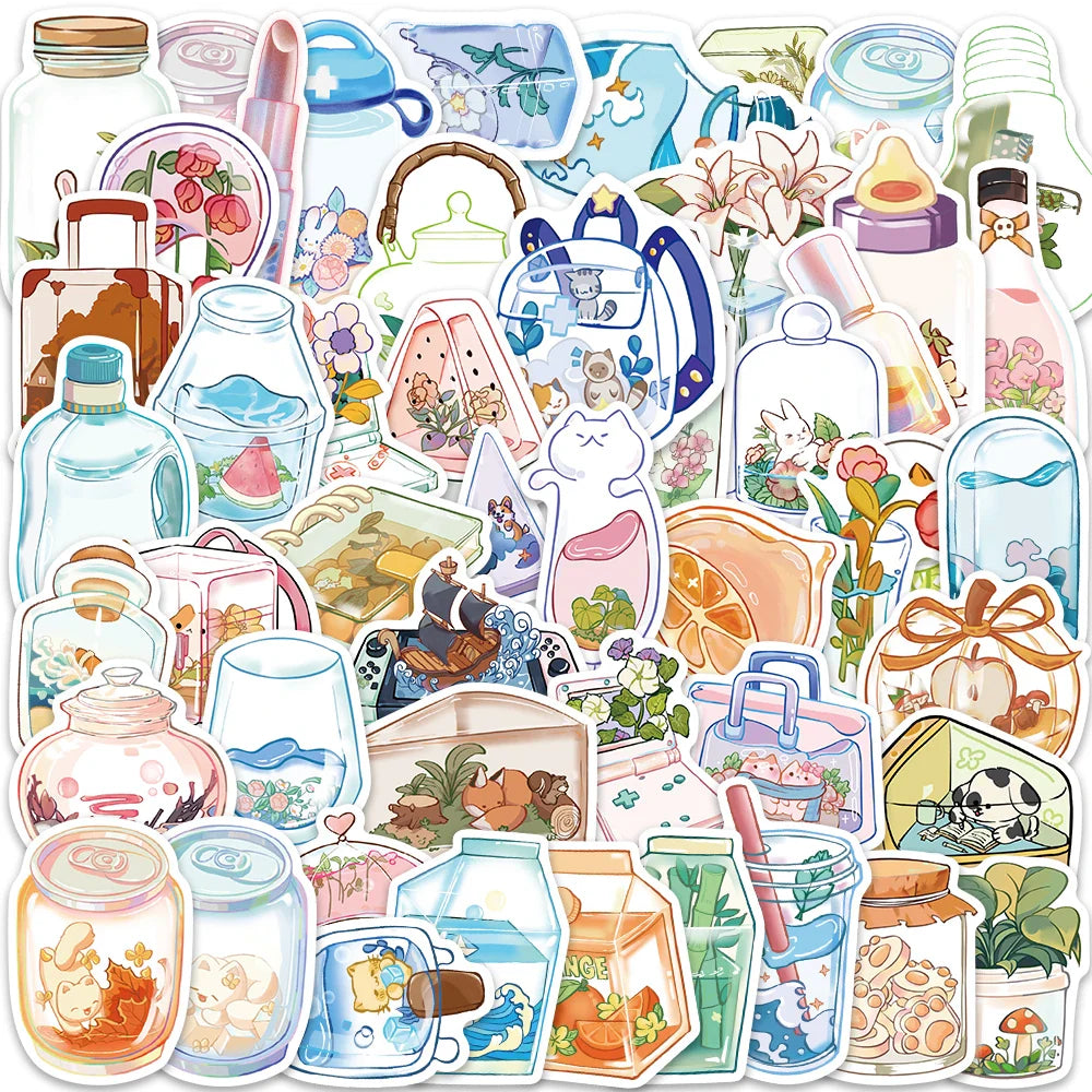 50Pcs Cute Cartoon Animals Plants Glass Stickers DIY Phone Guitar Laptop Notebook Suitcase Cup Waterproof Sticker Kids Toy﻿ (ONLINE ORDER ONLY)