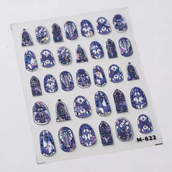 French Style Colorful Square Grid Rhombus Stripe Bowknot Line 3D Self Adhesive Nail Art Stickers Shiny Rhinestone Manicure Decal (Online Order Only)