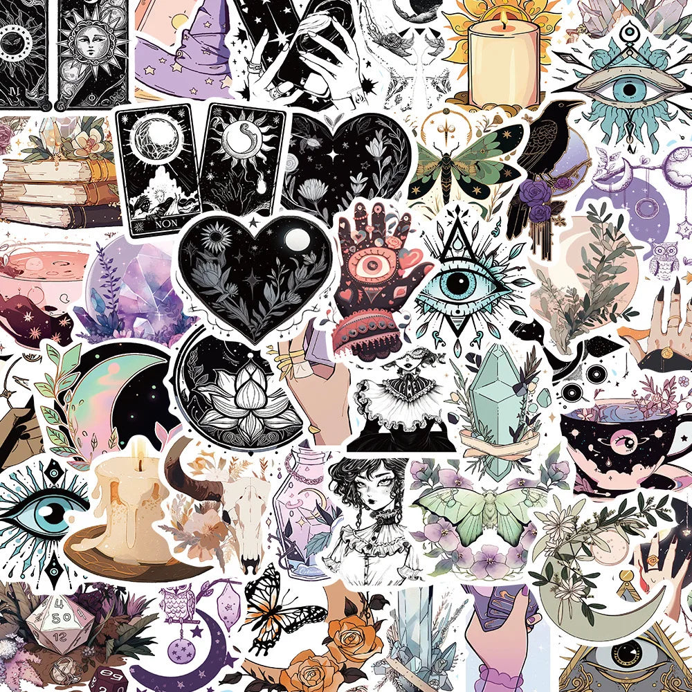 10/50PCS Cool Gothic Magic Witch Cartoon Stickers Aesthetic Tarot Goth Decals Graffiti DIY Skateboard Suitcase Freezer Sticker (ONLINE ORDER ONLY)