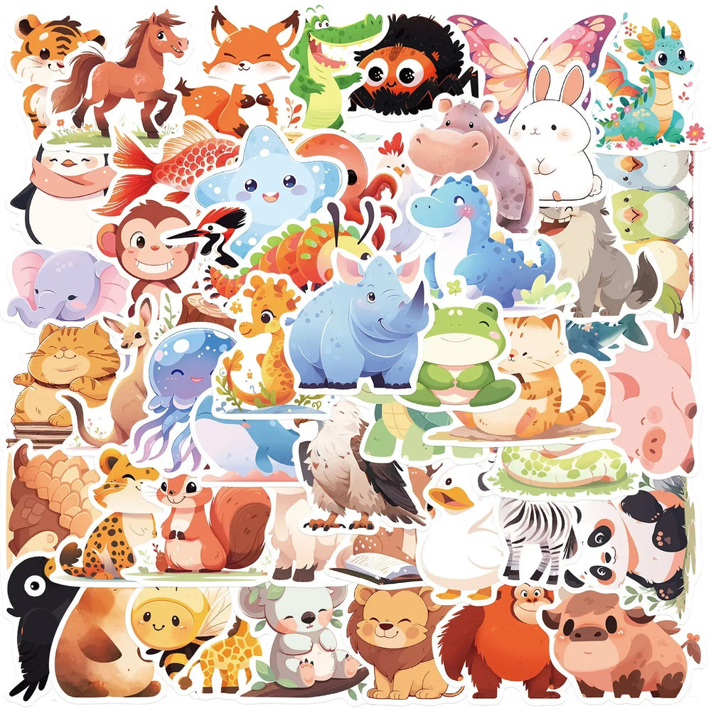 10/50PCS Ins Style Cute Zoo Animals Cartoon Stickers Decals Toy for Laptop Guitar Phone Travel Luggage Kawaii Sticker Gifts (Online Order Only)