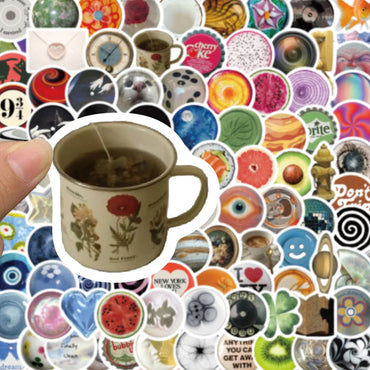 10/30/50/100PCS Funny Cartoon Ins Style Round Stickers Graffiti Decals Waterproof Notebook Phone Bike Guitar Fridge Kids Toys (ONLINE ORDER ONLY)