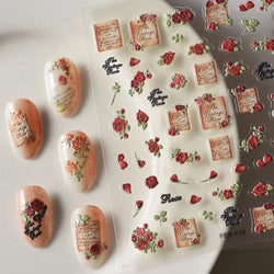 Red Plum Blossom Flower Chinese 3D Self Adhesive Nail Art Decoration Stickers Cheongsam Iris Lily Lotus Vase 5D Manicure Decals (ONLINE ORDER ONLY)