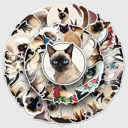 50Pcs Siamese Cat Cartoon Waterproof Vinyl Stickers for Skateboard Snowboard Decal (Online Order Only)
