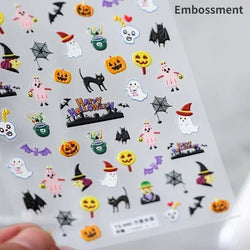 Halloween Ghost Pumpkin Bat Coffin Cat Spider Demon Jelly Self Adhesive Nail Art Sticker Terrifying Candy Candle Manicure Decals (ONLINE ORDER ONLY)