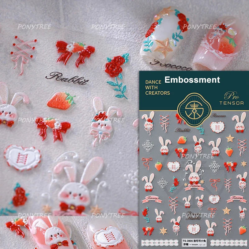 Pink Transparent Strawberry Leopard Print Metal Silver Fruit Lovely Self Adhesive Nail Art Stickers 5D Manicure Decals Wholesale (ONLINE ORDER ONLY)