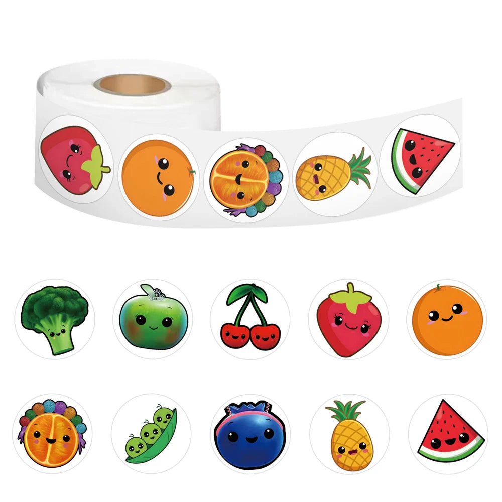 500pcs/roll Kids Stationery Stickers Birthday Party Back ground Fruits Balloon Happy Banner Refrigerator Vegetable Stickers Toys (Online Order Only)