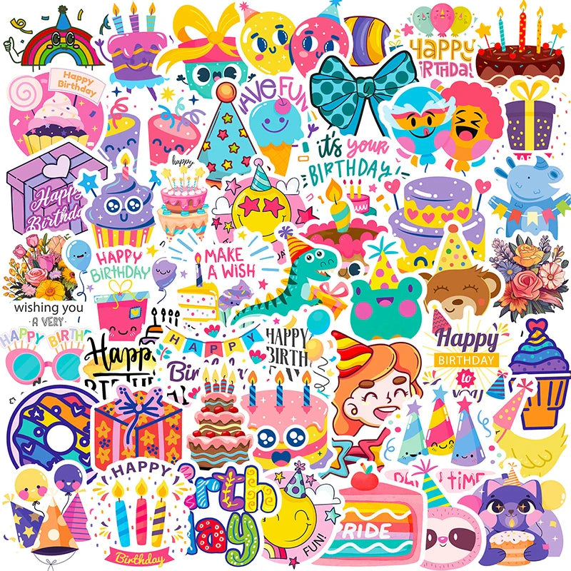 10/30/50PCS Happy Birthday PVC Sticker Aesthetic Decoration Scrapbooking Children's Korean Stationery School Supplies for Kids (ONLINE ORDER ONLY)