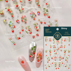 Strawberry Retro Lace Border  Flower Lovely Fruit Pearl Pendant Leaves Self Adhesive Nail Art Stickers Manicure Decal Wholesale (Online Order Only)