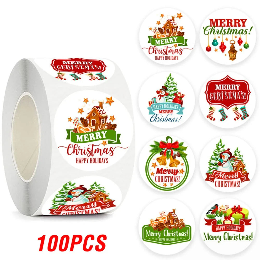 100-500pcs Christmas Theme Seal Labels Stickers For DIY Gift Baking Package Envelope Stationery Decoration 1inch (Online Order Only)
