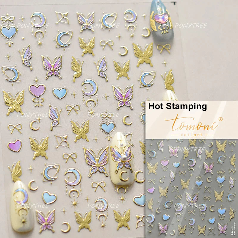 Lace Butterfly Hollow Out Fabric Romantic Flower Pattern Chic Adhesive Nail Art Sticker Rhinestone Manicure Decals Nail Supplies (ONLINE ORDER ONLY)