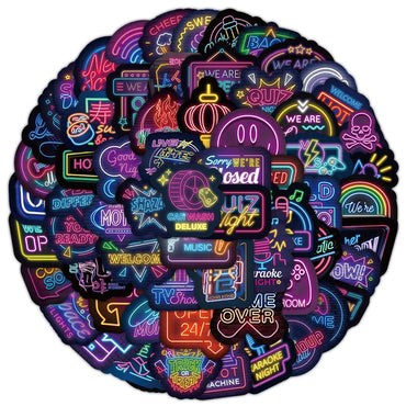 10/30/50/100pcs Cool Neon Light Cartoon Graffiti Stickers Decoration Laptop Fridge Diary Travel Luggage Stationery Sticker Toys (ONLINE ORDER ONLY)