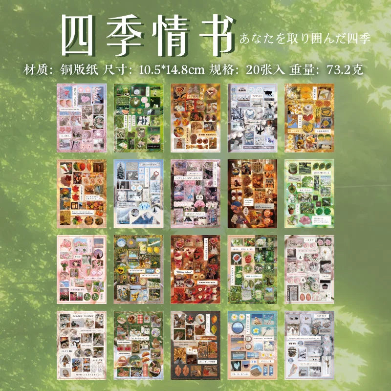 20 Pages Japanese Retro Ins Decorative Stickers Book Scrapbooking Phone Case DIY Journal Collage Material Sticker Gift (ONLINE ORDER ONLY)
