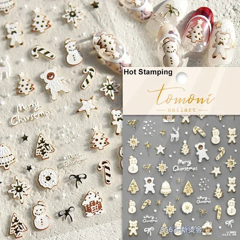 Dressy Embossment Colorful Gradient Snowflakes Laser Silver Christmas Tree Winter Bowknot Santa Nail Art Stickers Manicure Decal (Online Order Only)