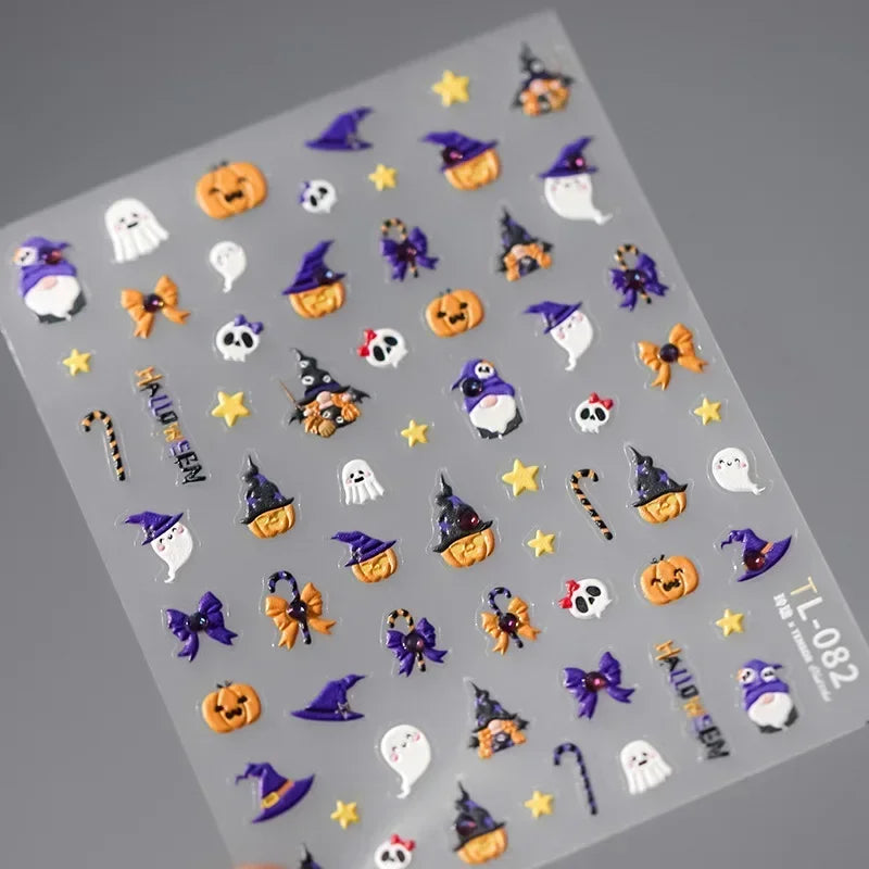 Cat Eye Halloween Terror Spider Cross Rose Love Heart Flower Snake Web Candy Bunny Thrilling Nail Art Stickers Manicure Decals (Online Order Only)