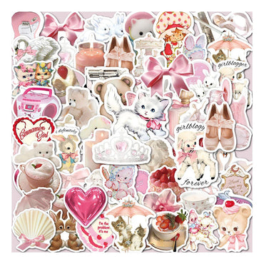 10/30/60pcs INS Style Cute Pink Coquette Stickers Aesthetic Decals Decoration Phone Luggage Water Bottle Kawaii Graffiti Sticker (Online Order Only)