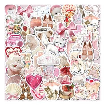 10/30/60pcs INS Style Cute Pink Coquette Stickers Aesthetic Decals Decoration Phone Luggage Water Bottle Kawaii Graffiti Sticker (Online Order Only)