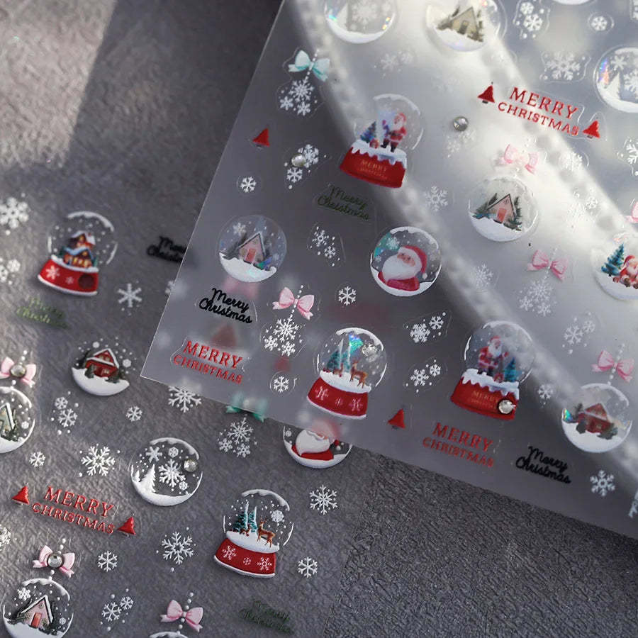 Crystal Ball Santa Claus Snowman Bowknot Red Christmas Tree Bell Socks Self Adhesive Nail Art Stickers Snowflake Manicure Decals (ONLINE ORDER ONLY)