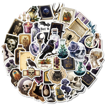10/50pcs Vintage Gothic Dark Potion Bottle Labels Stickers Retro Horror Decals DIY Suitcase Fridge Scrapbooking Laptop Sticker (ONLINE ORDER ONLY)