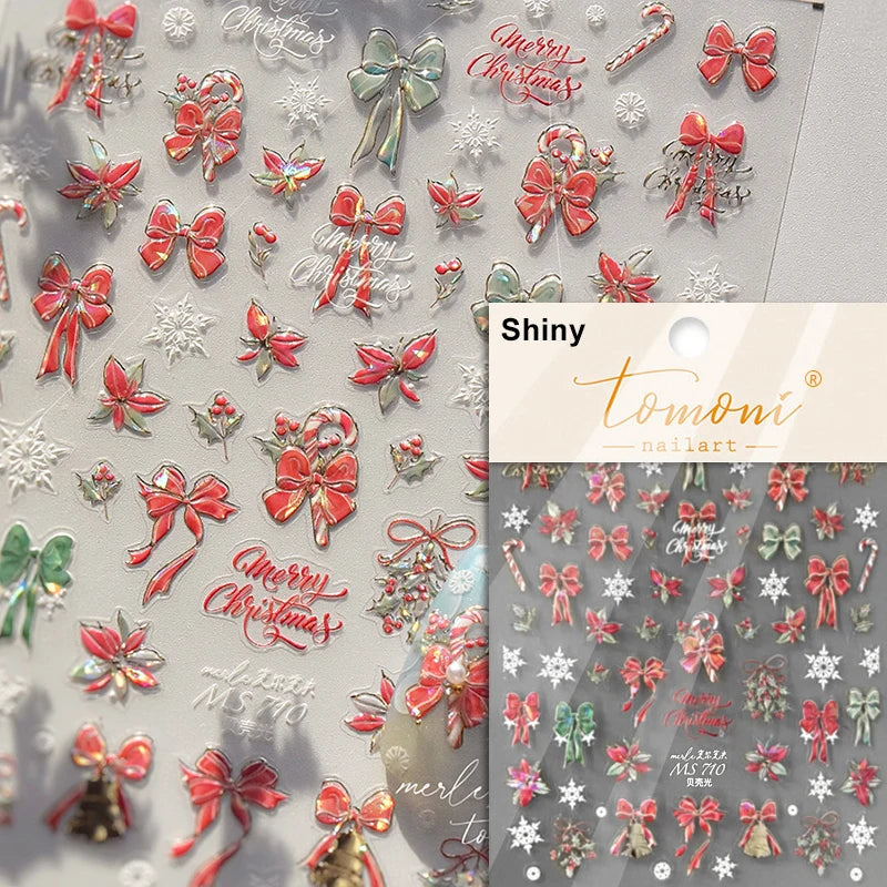 Winter Dreamy Hot Stamping Romantic White Pink Snowflakes Hexagon 3D Self Adhesive Nail Art Stickers Christmas Manicure Decals (ONLINE ORDER ONLY)