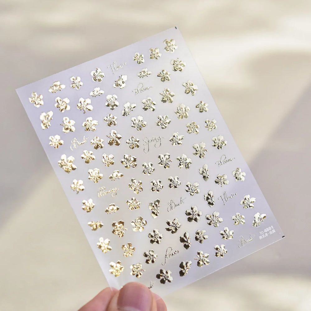 Cherry Blossom Dance Flower Gradient Petal Hot Stamping Laser Pink Adhesive Nail Art Stickers Special Process Manicure Decals (ONLINE ORDER ONLY)