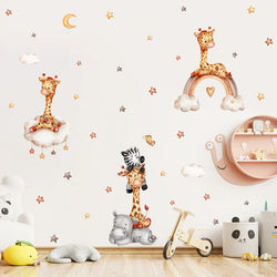 Cute Giraffe Rainbow Stars Clouds Nursery Wall Decal (ONLINE ORDER ONLY)