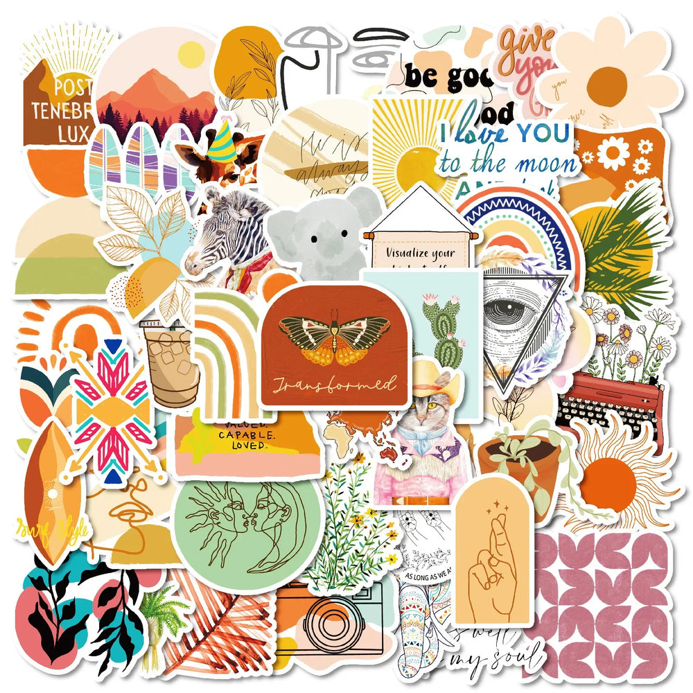 50Pcs Cartoon Sun Boya Graffiti Stickers for Helmet, Wall, DIY Decoration (Online Order Only)
