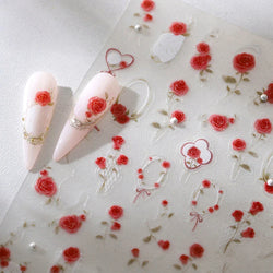 Rose Flower Bouquet Wreath Lace Green Leaves Beautiful Floret Heart Rich Adhesive Nail Art Decorations Stickers Manicure Decals (ONLINE ORDER ONLY)