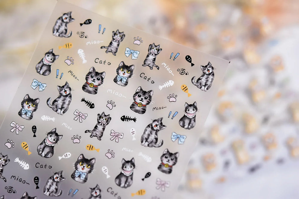 Cute Cat Eye Fishbone Animals Leopard Cat Ginger Cat Kitten Exclamation Point Paw Self Adhesive Nail Art Sticker Manicure Decals (ONLINE ORDER ONLY)