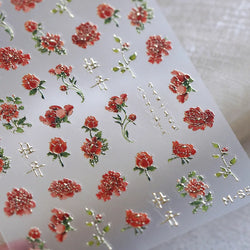 Retro Chinese Characters Charming Rich Peony Delicate Rose Flowers Soft Relief Adhesive Nail Art Stickers Chic Manicure Decals (ONLINE ORDER ONLY)