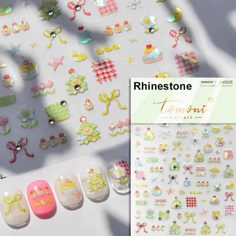 Dressy Embossment Colorful Gradient Snowflakes Laser Silver Christmas Tree Winter Bowknot Santa Nail Art Stickers Manicure Decal (Online Order Only)