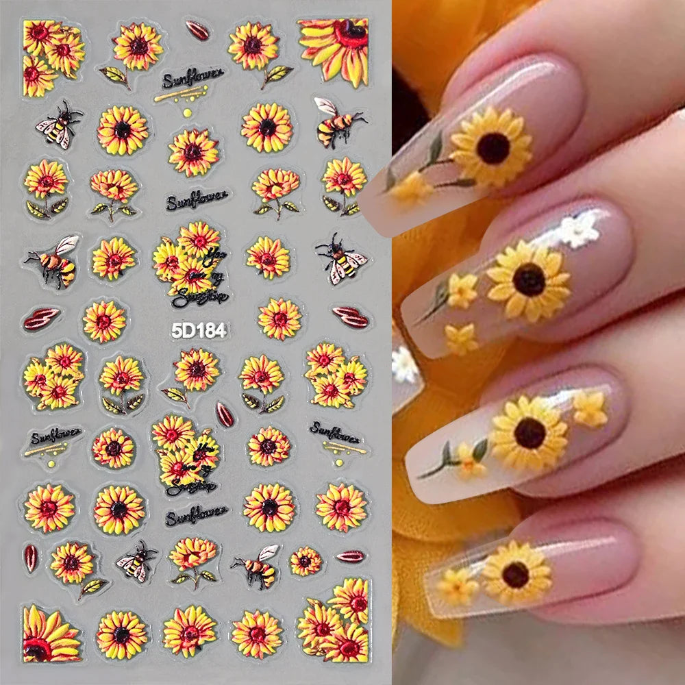 1pc Chic Sunflower 5D Nail Art Stickers Self-Adhesive Waterproof & Sustainable Decals for DIY Manicure Perfect for All Seasons * (ONLINE ORDER ONLY)