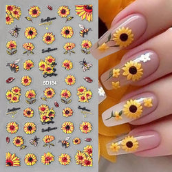 1pc Chic Sunflower 5D Nail Art Stickers Self-Adhesive Waterproof & Sustainable Decals for DIY Manicure Perfect for All Seasons * (ONLINE ORDER ONLY)