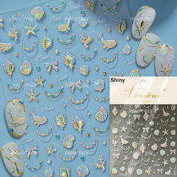 Marine Shell Starfish Ocean Elements Pearl Star Fishing Net Colourful Underwater Organisms 5D Nail Art Stickers Manicure Decals (Online Order Only)