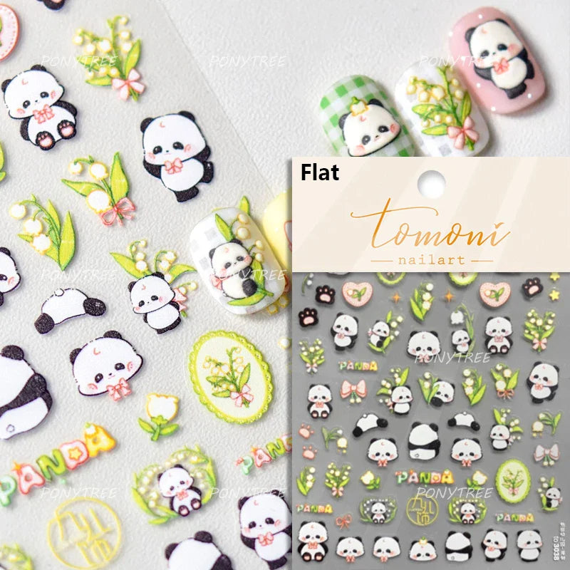 Panda Bamboo Butterfly Pattern Totem Figure Peony Flower Love Heart Adhesive Nail Art Stickers Embroidery Pearl Manicure Decals (ONLINE ORDER ONLY)