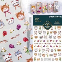 Cute Leopard Cat Ginger Cat Paw Bowknot Knitting Wool Ball Fish Self Adhesive Nail Art Stickers IllusionChic Manicure Decals (ONLINE ORDER ONLY)