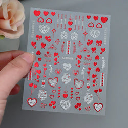 1PC Holographic Laser Heart Nail Stickers-3D Self-Adhesive Golden White Valentines Day Nail Decals For Women Nail Art Decoration (ONLINE ORDER ONLY)