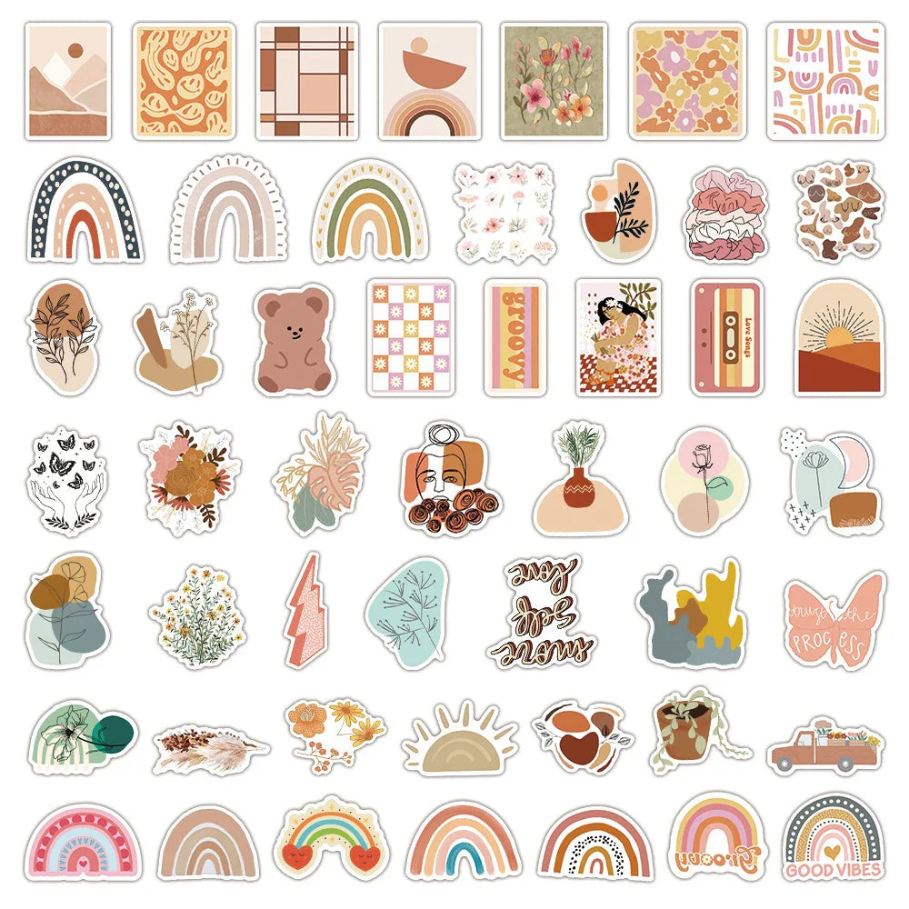 10/30/50/100PCS Cute Fahion Art Pop Style Bohemian Aesthetic Stickers Scrapbook Phone Laptop Car Graffiti Sticker for Girls Kids (ONLINE ORDER ONLY)