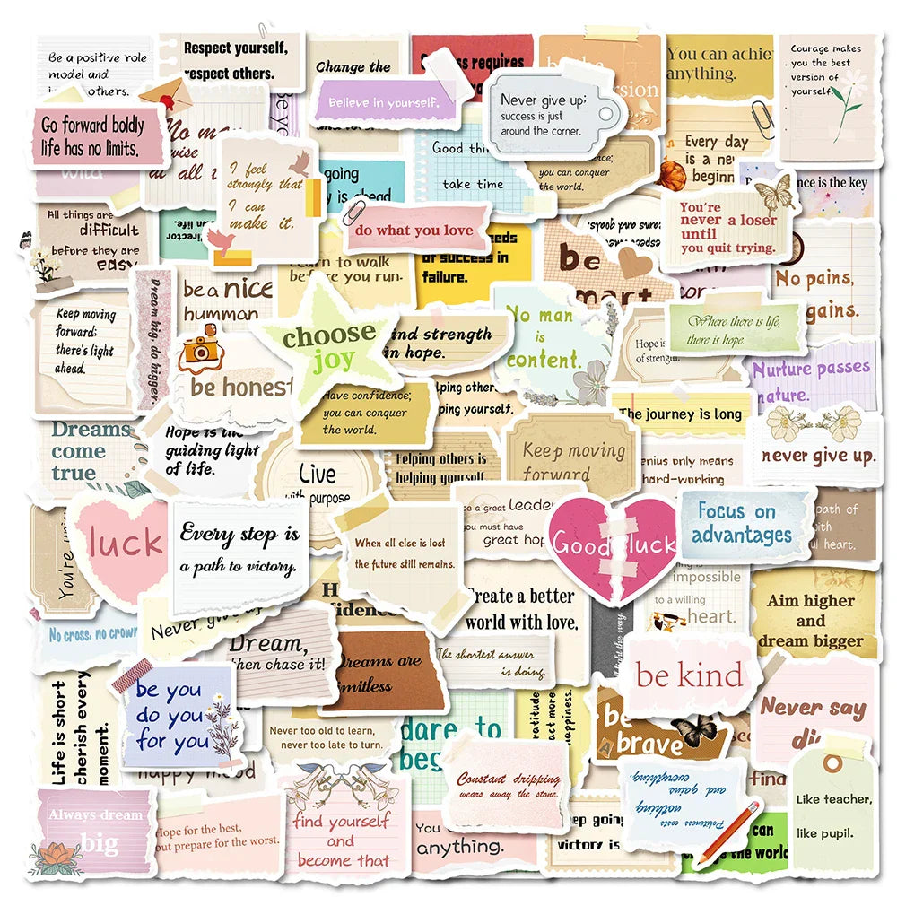 Retro Cartoon Motivational Stickers for Kids - Laptop, Fridge, Phone, Suitcase Decor (10/30/50/100pcs) (ONLINE ORDER ONLY)