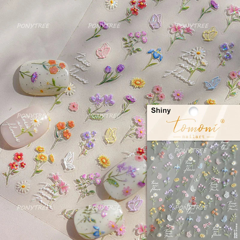 Colourful Butterfly Rose Flower Tulip Daisy Moth Orchid Narcissus 3D Self Adhesive Nail Art Decorations Stickers Manicure Decals (ONLINE ORDER ONLY)