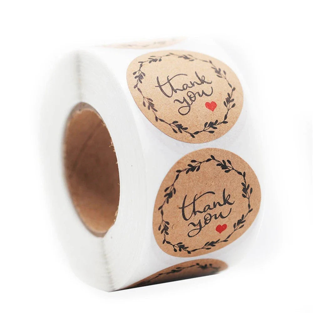 500pcs/roll Flowers Thank You Sticker Labels Round Reward Stickers Wedding Party Decor Envelope Seals Stickers Stationery (ONLINE ORDER ONLY)