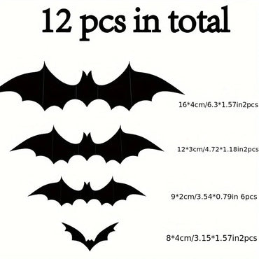 12Pcs/bag 3D Black Bat Wall Stickers Set Halloween Party Essentials for Home Room Decor Window Glass Art Decals Indoor Decor (ONLINE ORDER ONLY)