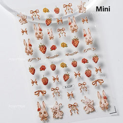 Cute Rabbit Fan Peach Blossom Teacup Lollipop Strawberry Star Cherry Hat Soft Embossed Adhesive Nail Art Stickers Manicure Decal (ONLINE ORDER ONLY)