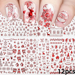 12pcs Cute Christmas Nail Decals Santa Claus Elk Penguin Snowman Cartoon Nail Stickers 3D Self-adhesive Sliders Manicure Decor * (Online Order Only)