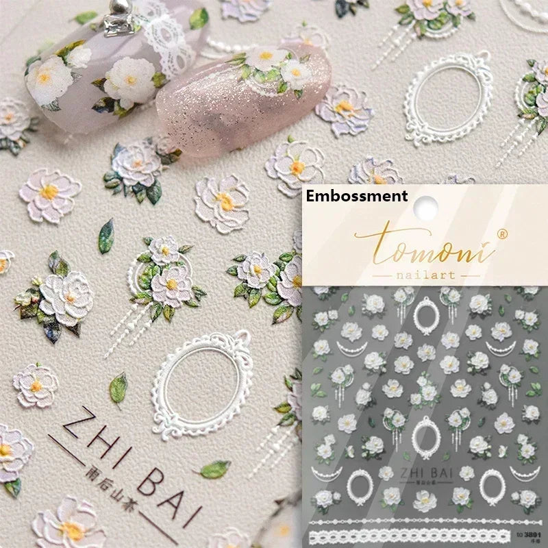 Charming Dreamy Shiny Jelly Blue Gradient Lily Flowers Rose Petal White Dot Chinese Colorful Nail Art Stickers Manicure Decals (ONLINE ORDER ONLY)
