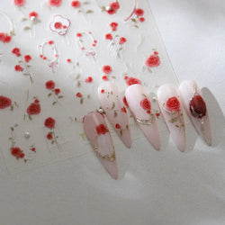 Rose Flower Bouquet Wreath Lace Green Leaves Beautiful Floret Heart Rich Adhesive Nail Art Decorations Stickers Manicure Decals (ONLINE ORDER ONLY)