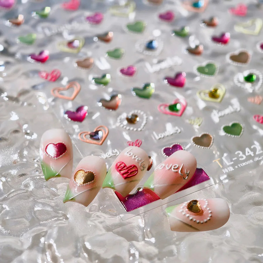Lovely Love Heart Graffiti Crystal Geometric Cat's Eye Macaron Color Hollow Out Self Adhesive Nail Art StickersManicure Decals (ONLINE ORDER ONLY)