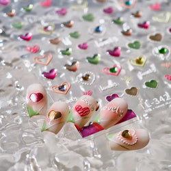 Lovely Love Heart Graffiti Crystal Geometric Cat's Eye Macaron Color Hollow Out Self Adhesive Nail Art StickersManicure Decals (ONLINE ORDER ONLY)