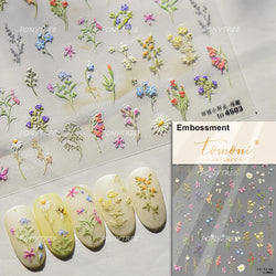 Pink Cherry Blossoms Peach Flower Petal Green Leaf Greenery 5D Embossed Relief Self Adhesive Nail Art Sticker 3D Manicure Decals (ONLINE ORDER ONLY)