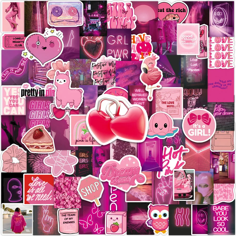 10/30/50/100PCS Cute Pink Stickers Graffiti Cartoon Decals Waterproof DIY Toys Motorcycle Phone Suitcase Guitar Fridge Toys Gift (ONLINE ORDER ONLY)