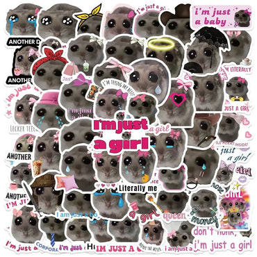 10/56PCS Cute Funny Sad Hamster Meme Stickers Just a Girl Graffiti Decals DIY Stationery Scrapbook Bike Phone Guitar Sticker Toy (Online Order Only)